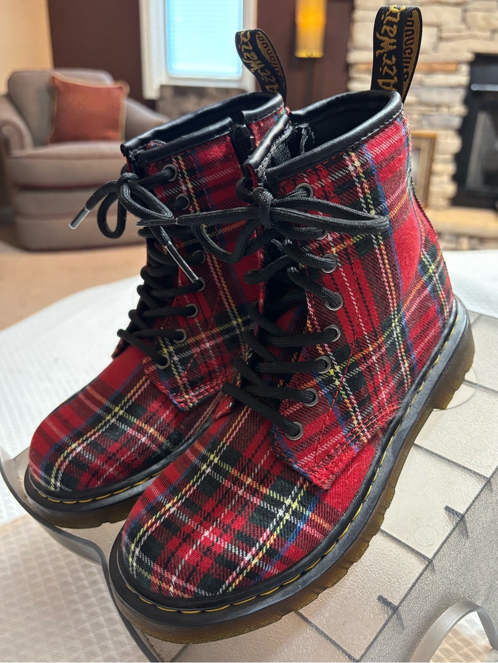 Dr. Martens Red Plaid Lace-Up Combat Boots